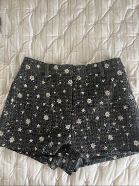 Astr Black Sequin Tweed High Waist Shorts